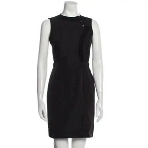 Proenza Schouler (8) Black Silk Crew Neck Sleeveless Grosgrain Sheath Mini Dress